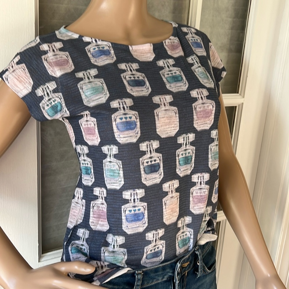 Angel club vintage blue/multicolor perfume bottle graphic  T-shirt SZ S